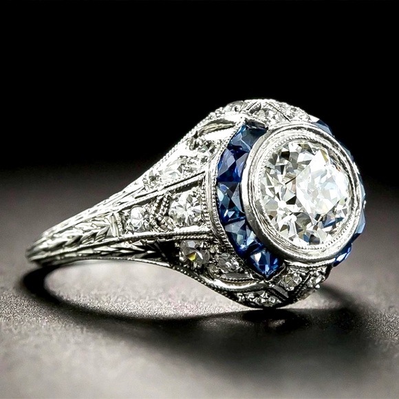 New Sterling Silver & Sapphire Art Deco Ring - Picture 2 of 8